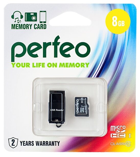 Карта памяти Perfeo microSD 8GB (Cl10) + USB microSD Reader