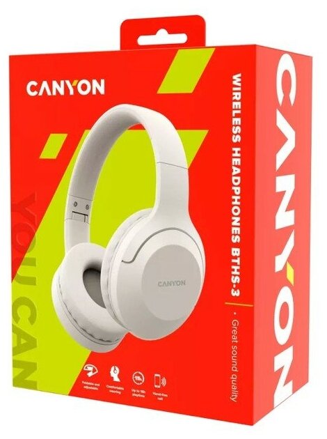Наушники Canyon CNS-CBTHS3BE беспроводные, с микрофоном, Bluetooth, бежевый