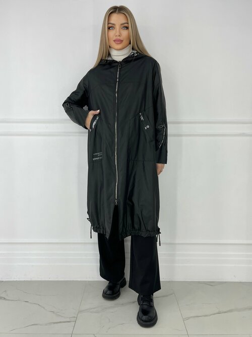Пальто  Karmel Style, демисезон/лето, силуэт свободный, размер 56, черный