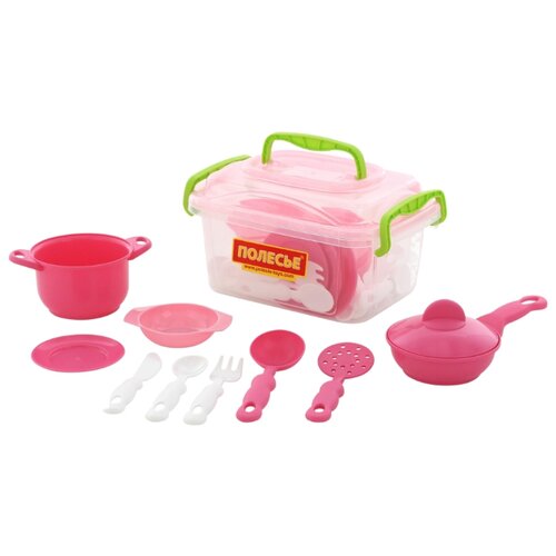 фото Набор посуды полесье 35 элементов в контейнере 56641 розовый