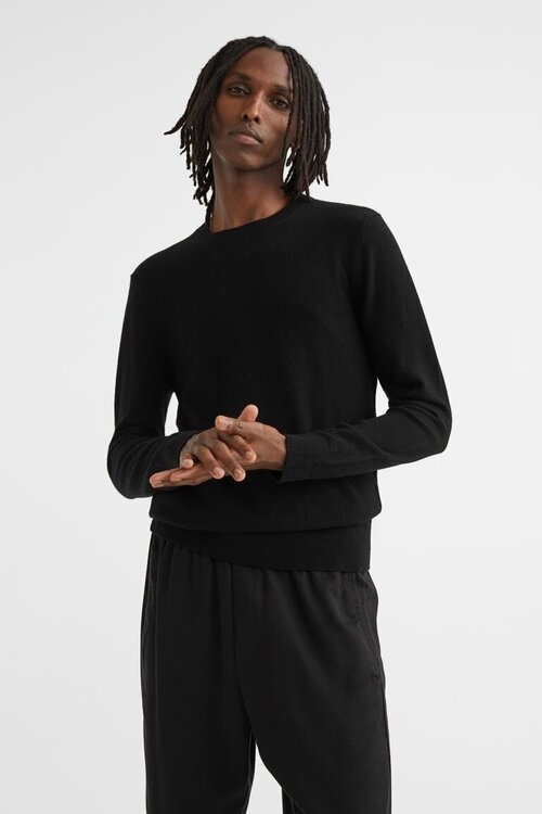 Пуловер H&M, кашемир, средней длины, размер XS, черный