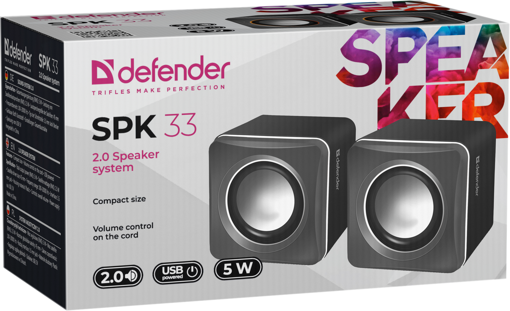 Компьютерные колонки 20 система DEFENDER SPK 33 серый 5 Вт питание от USB