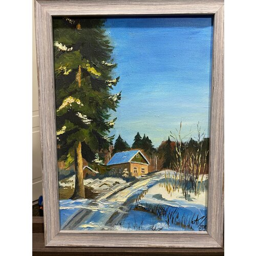 Картина маслом Зимний пейзаж в раме