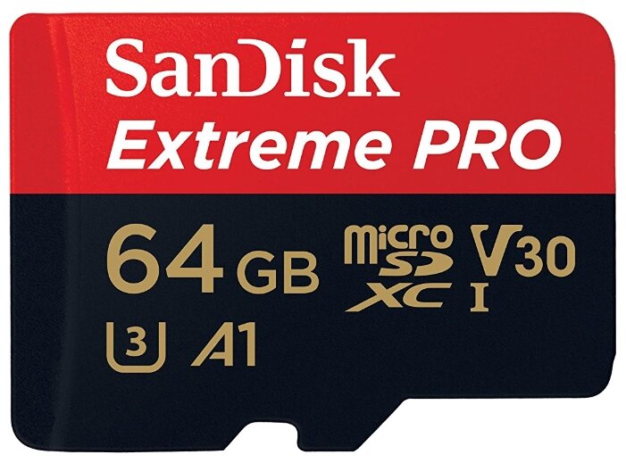 Карта памяти SanDisk Extreme Pro microSDXC Class 10 UHS Class 3 V30 A1 100MB/s 64GB + SD adapter