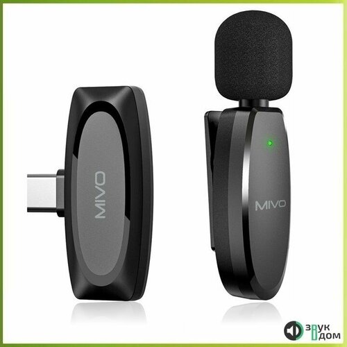 MIVO MK-610T - микрофон петличка для телефонов на Android, 2,4ГГц, шумоподавление, Type-C черный, темный, серый