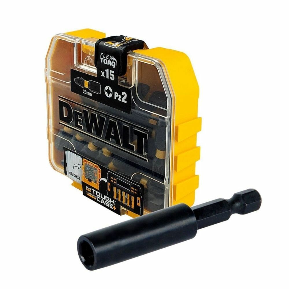 Набор бит DEWALT EXTREME IMPACT TOUGHCASE, PZ2 X 25 мм, 15 шт с магнитным держателем, DT70618T - фото №1
