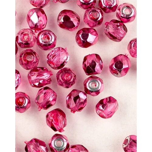 Стеклянные чешские бусины, граненые круглые, Fire polished, Размер 3 мм, цвет Crystal Rose Metallic Ice, 100 шт.
