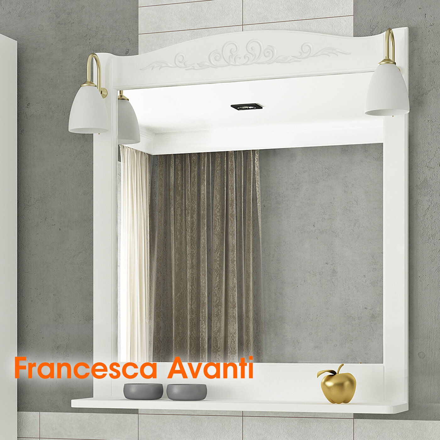 Зеркало Francesca Avanti Империя П 70 белый (полотно+светильники Изабель)
