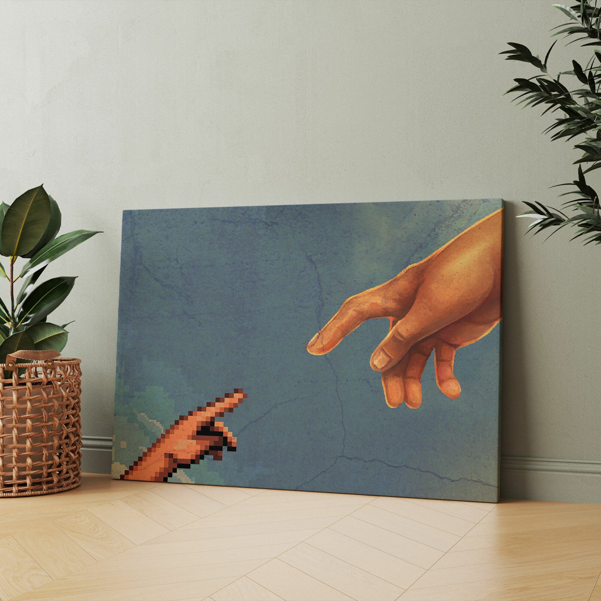 Картина на холсте (сотворение адама микеланджело кисть руки из) 30x40 см/для интерьера/в комнату/на стену/в подарок