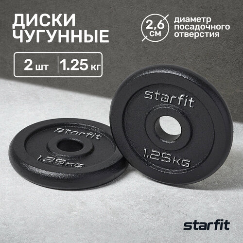Диск чугунный STARFIT BB-204 1,25 кг, d=26 мм, черный, 2 шт. диск чугунный starfit bb 204 1 кг d 26 мм черный 2 шт