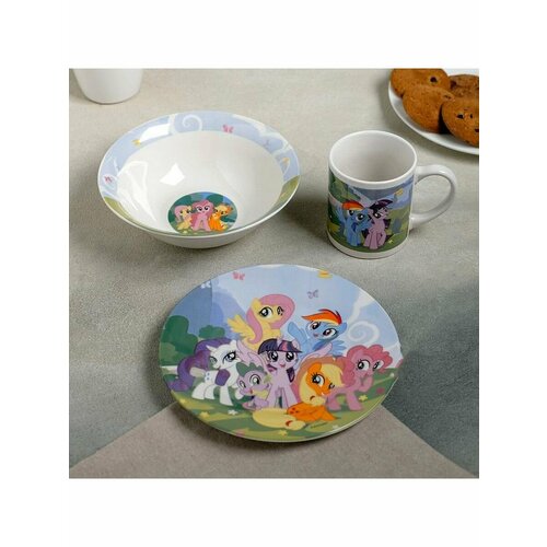 Набор посуды Hasbro My Little Pony, 3 предмета: кружка 240 мл, миска 18 см, тарелка 19 см набор my little pony 3 пр кружка 240 мл миска 18 см тарелка 19 см в под уп