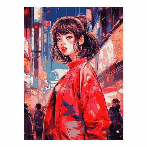 картина по номерам под лунным светом 30 x 40 см Картина по номерам Девушка в Токио, холст на подрамнике 30 x 40 см