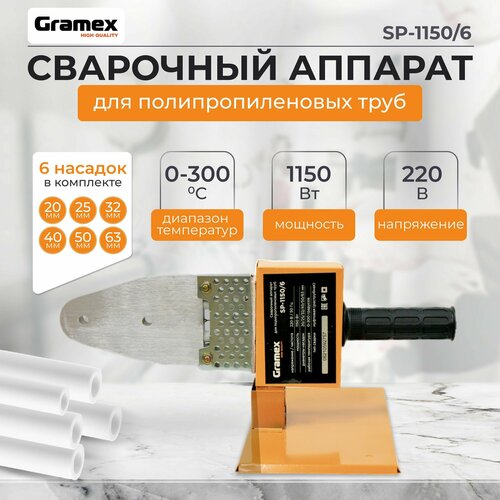 Аппарат для сварки полипропиленовых труб GRAMEX SP-1150 6 аспт 1150 паяльник с насадками 2030₽