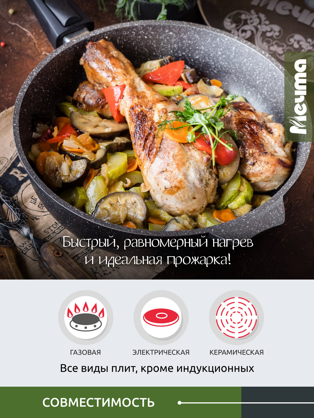 Сковорода со съемной ручкой антипригарная 20 см Мечта р020802 — фото 1