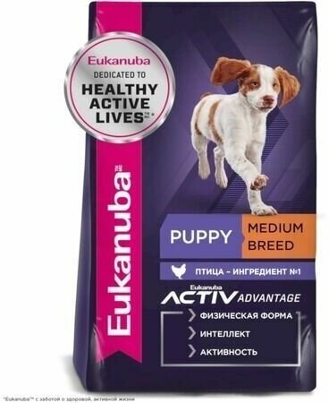 Сухой корм Eukanuba Puppy Medium Breed для щенков средних пород с птицей - 800 г — фото 1