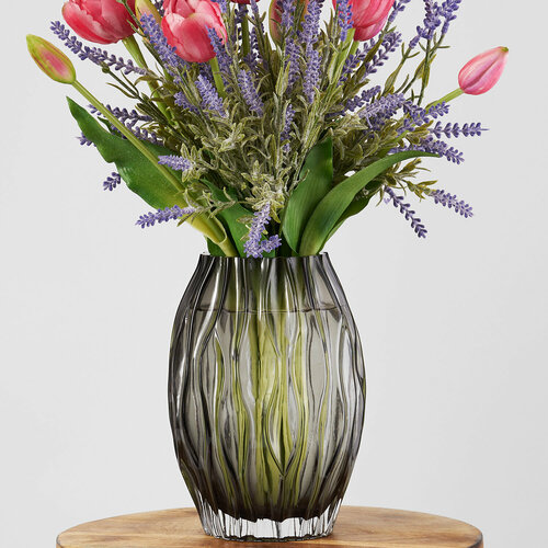 Ваза для цветов и сухоцветов стеклянная прозрачная D14хН20 см