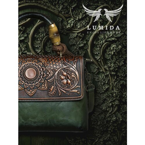 фото Сумка тоут lumida, фактура матовая, гладкая, рельефная, тиснение, зеленый