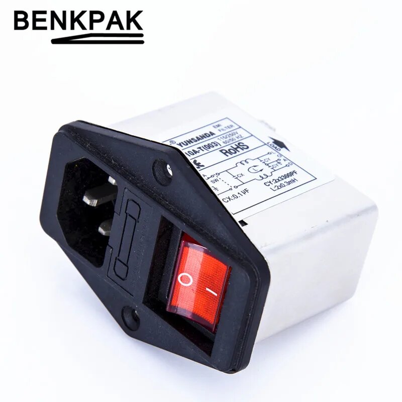 Фильтр электромагнитных помех BENKPAK 10А с кулисным переключателем, Красный