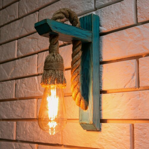 Изображение товара Светильник деревянный настенный NUMENOR GOLD LAGOON E27 стиль бохо, шебби шик, бирюзовый