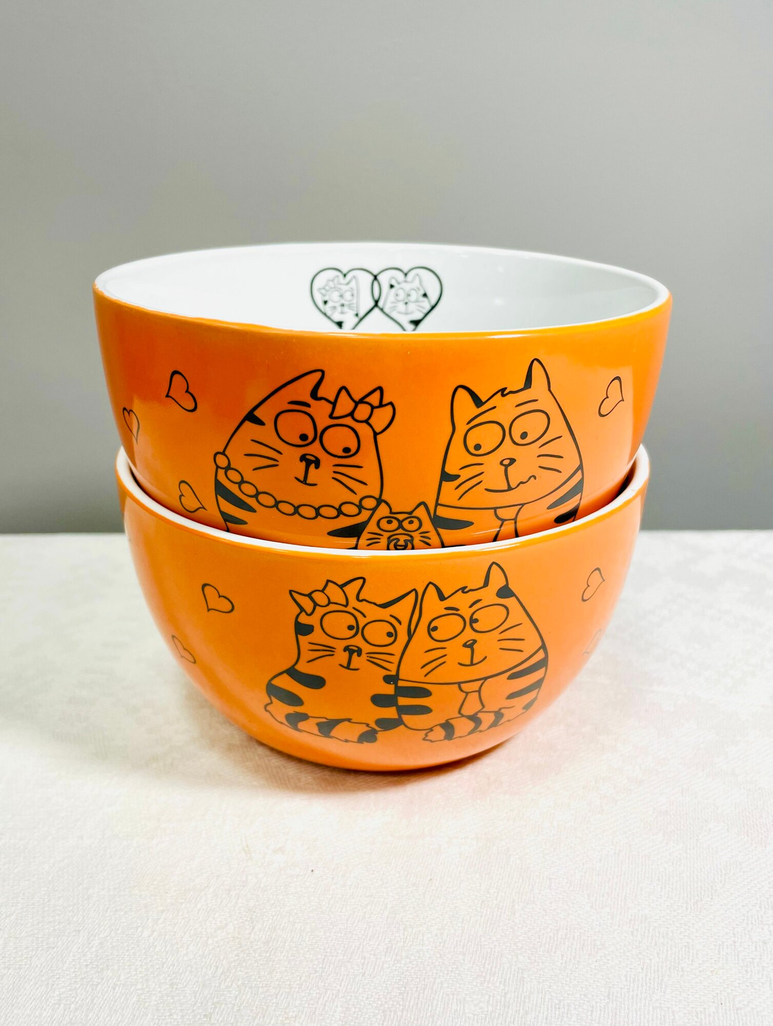 Набор салатников Коты, котики, котейки 2 шт, 700 мл, оранжевые, с котами