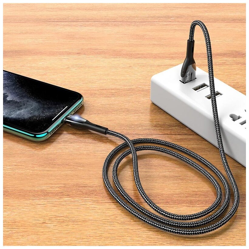 Кабель USB HOCO U89 Safeness, USB - Lightning, 3A, 1.2 м, черный - фотография № 4