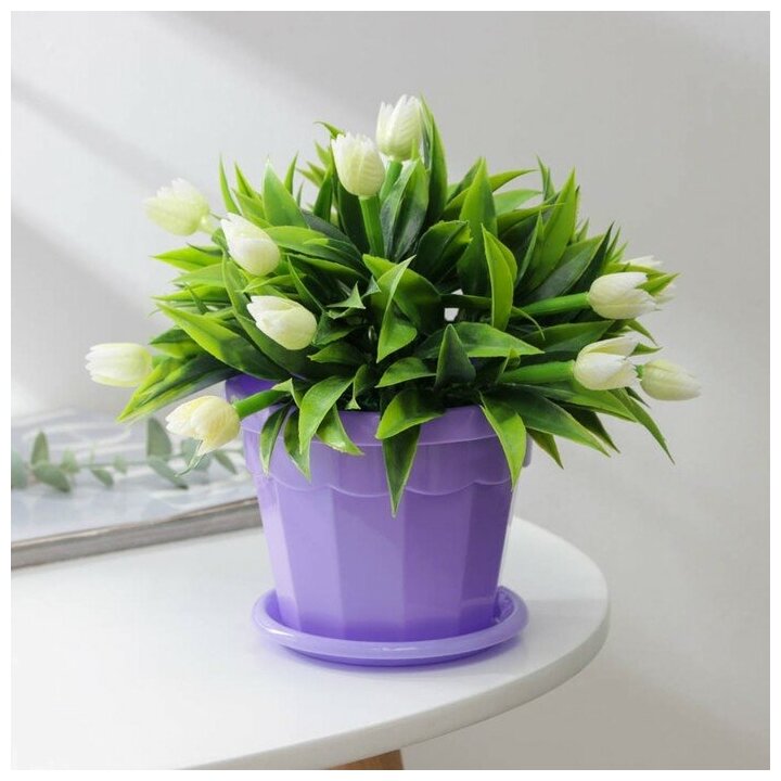 фото Горшок для цветов с поддоном Доляна «Эрика», 0,7 л, цвет сиреневый