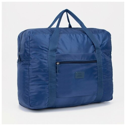 фото Сумка дорожная, складная в косметичку на молнии, наружный карман, держатель для чемодана, цвет синий