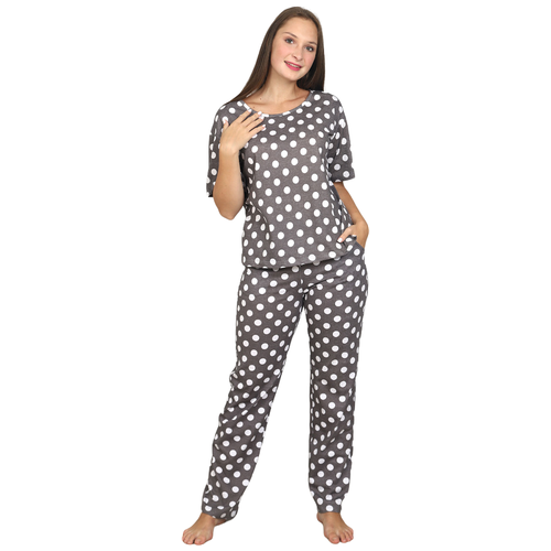 Женская пижама в горошек Горох Графит размер 62 Кулирка Оптима трикотаж футболка с коротким рукавом брюки с карманами
