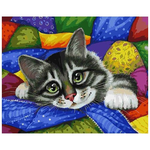 фото Набор для творчества белоснежка картина по номерам на холсте котик в лоскутках 40 на 50 см