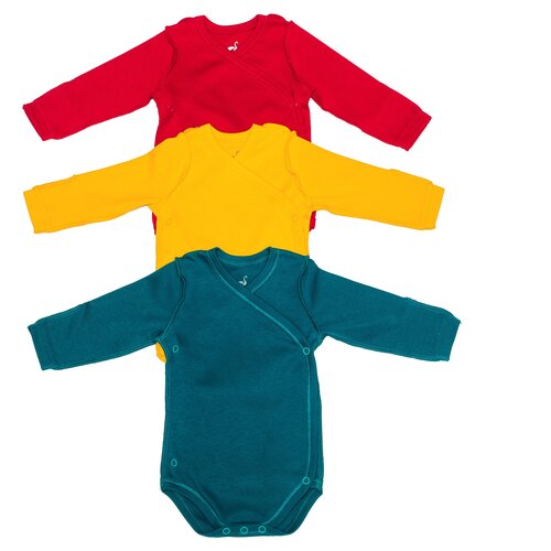 фото Боди для новорожденного diva kids, 0 - 6 мес, 56 - 62 см, набор 3шт: желтый, красный, зеленый, с длинным рукавом