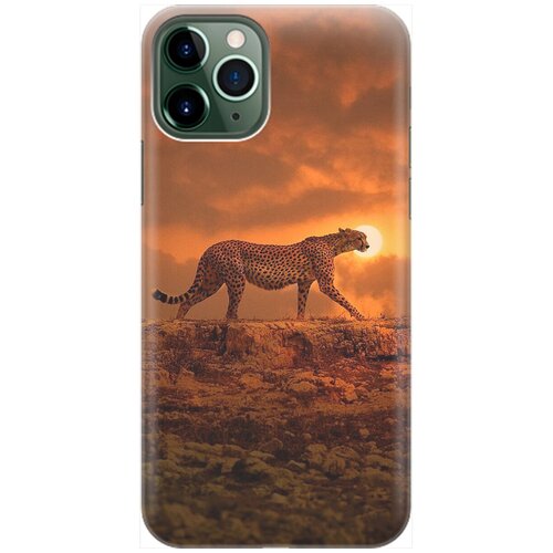 фото Силиконовый чехол на apple iphone 11 pro max / эпл айфон 11 про макс с принтом "закатный гепард" gosso