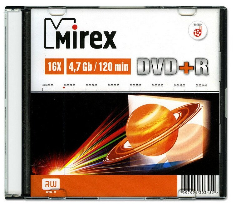 Носители информации DVD+R, 16x, Mirex, Slim/1, UL130013A1S, 1 шт.