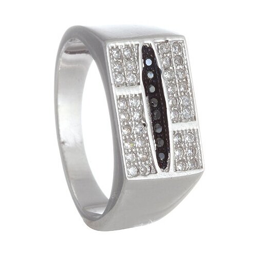 фото Серебряное кольцо с чёрными и белыми фианитами серена-сильвер