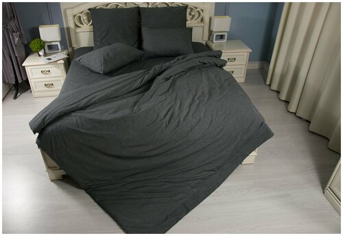 Комплект постельного белья GREY - вареный хлопок 2-х спальный с простыней на резинке 160х200