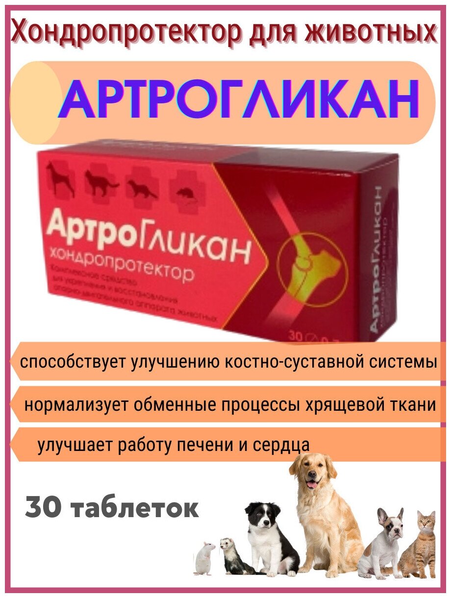 Артрогликан 30 таблеток витамины для животных хондропротектор для собак, кошек, хорьков, крыс