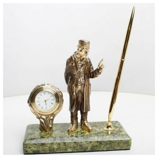 Подарки Настольный письменный прибор "Доктор" с часами (бронза, змеевик, г. Златоуст)