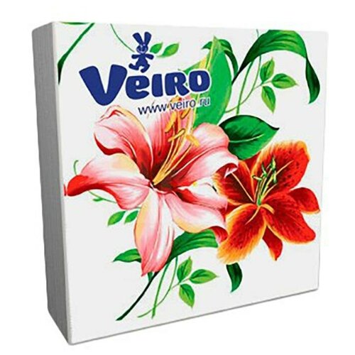 Салфетки бумажные Veiro с рисунком Лилия, 33*33 см, 3 слоя, 20 шт. салфетки в коробке inshiro silkflower 2 х сл белые 250 шт