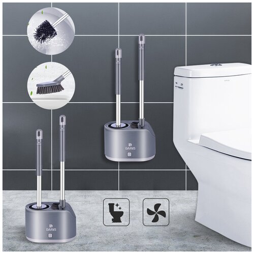 DARIS Ершик для унитаза с длинной ручкой, прочная силиконовая щетка с держателем, настенная съемная ручка, очиститель для ванной комнаты