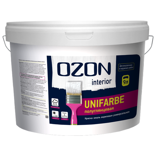 Краска эмалевая для дерева и металла OZON Unifarbe ВД-АК-157А-11 А (белая) 9л обычная краски фасадные ozon краска фасадная ozon fassadenfarbe siloxan вд ак 114а 14 а белая 9л обычная