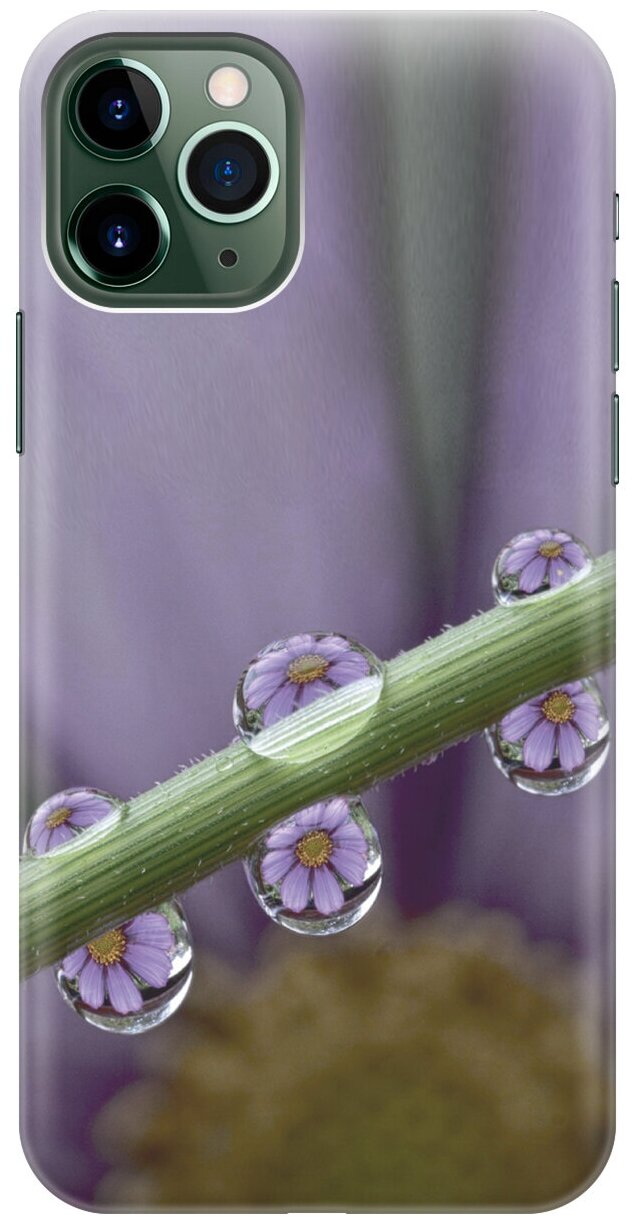 Силиконовый чехол на Apple iPhone 11 Pro Max / Эпл Айфон 11 Про Макс с рисунком "Сиреневые цветы в каплях"