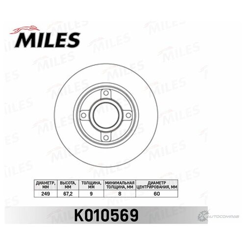 Диск Тормозной Citroen C4 1.4-2.0 04-/Peugeot 307 1.4-2.0 00- Задний Без Подш. (Trw Df4452bs) K01056 Miles K010569 Miles арт....
