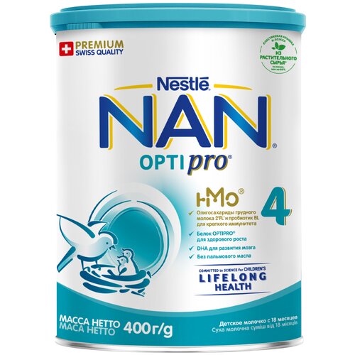 Молочко для роста, иммунитета и развития мозга NAN 4 OPTIPRO , 400 г, с 18мес