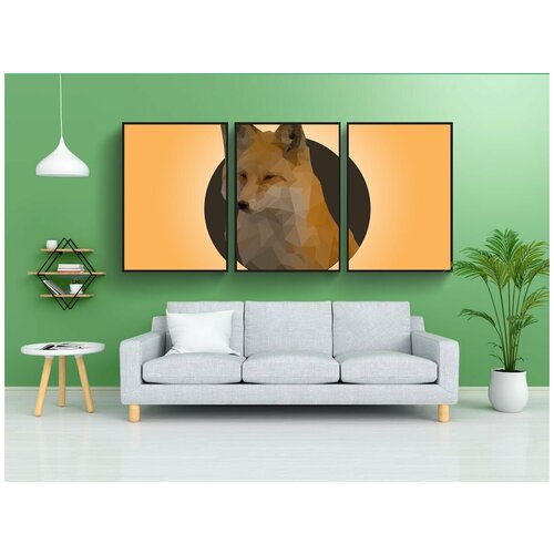 фото Набор модулных постеров для интерьера "lowpoly, лиса, foxface" 60x90 см. в тубусе, без рамки lotsprints