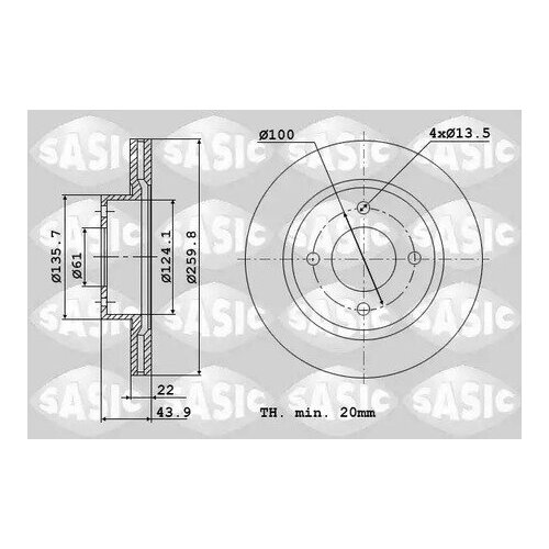SASIC 4004308J Торм.диск пер.вент.[260x22] 4 отв.