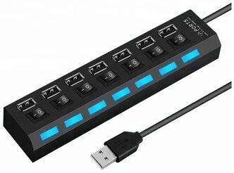 USB Hub разветвитель на 7 USB с выключателями (Черный)