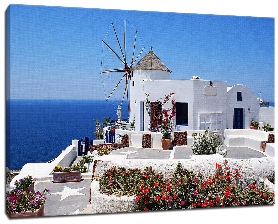 Картина Уютная стена "Ветряная мельница на острове Санторини, Греция" 90х60 см