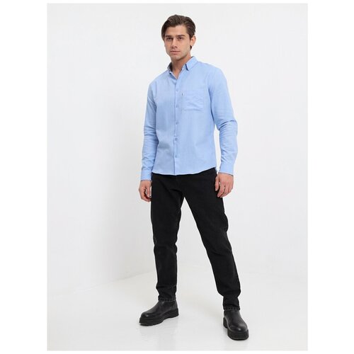 фото Рубашка мужская длинный рукав greg 213/119/9002/zn/1, прилегающий силуэт / super slim fit, цвет голубой, рост 174-184, размер ворота 41