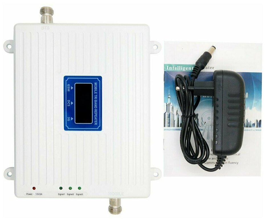 Трехдиапазонный усилитель и репитер сигнала сотовой мобильной связи MrBoosto 2G+3G+4G (900 -1800 - 2100 - 2600 Mhz) для дома и дачи полный комплект