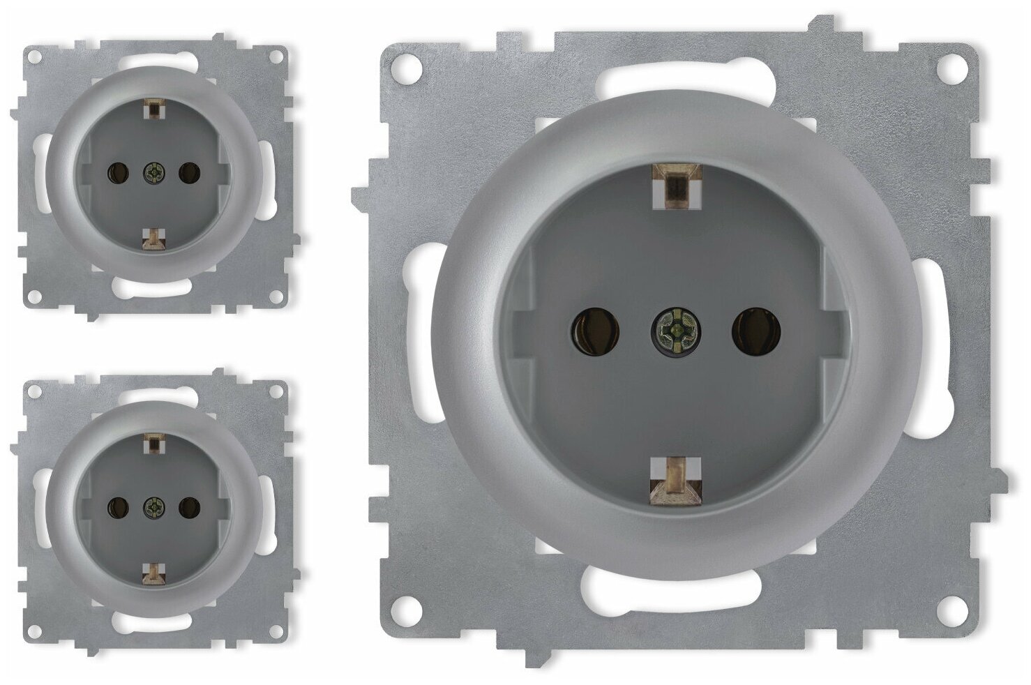 фото Комплект. Розетка с заземлением OneKeyElectro, винтовые контакты, цвет бежевый, (3шт.).