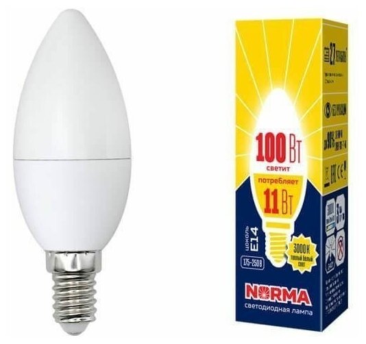 Лампа светодиодная E14 11W 3000K матовая LED-C37-11W/WW/E14/FR/NR UL-00003812